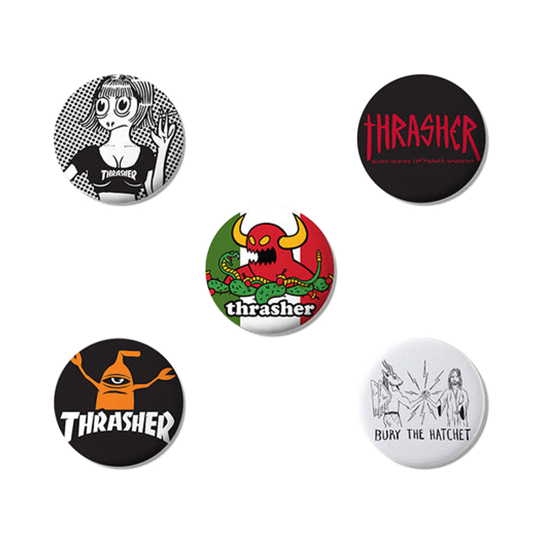 Thrasher X Toy Machine 1" Button 5 Pack