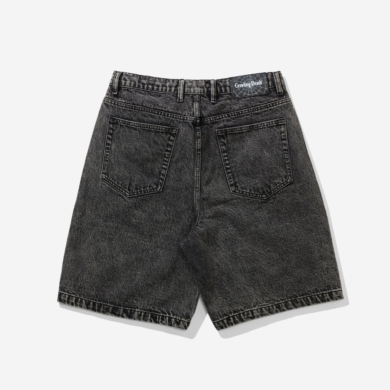 Crawling Death Web Denim Shorts Acid Black