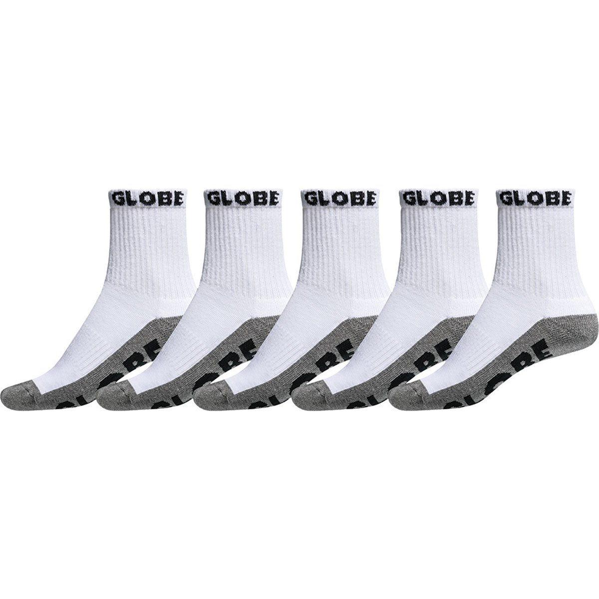 Globe Quarter Sock 5pk White/Grey