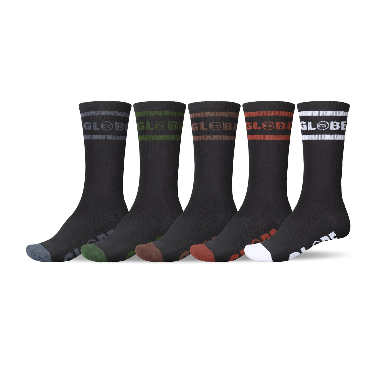 Globe Tilt Hi Crew Sock 5pk Black/Assorted