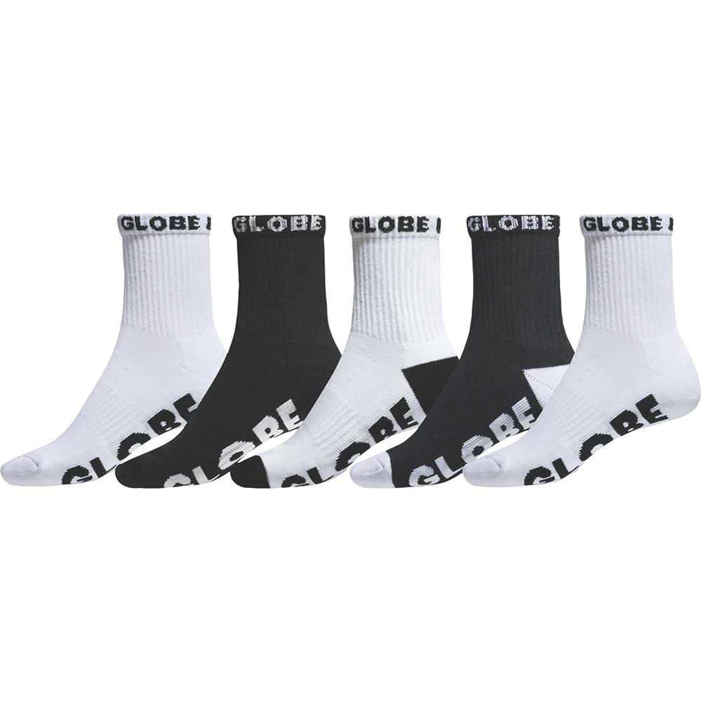 Globe Quarter Sock 5pk Black/White